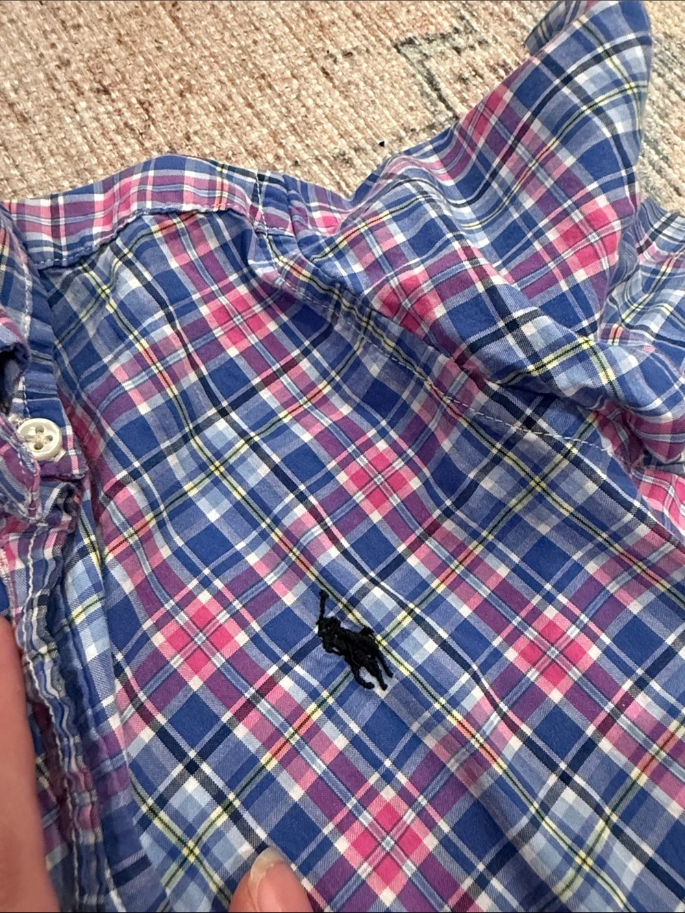 Ralph Lauren Boys Pink & Blue Plaid Short-Sleeve Button-Down Shirt